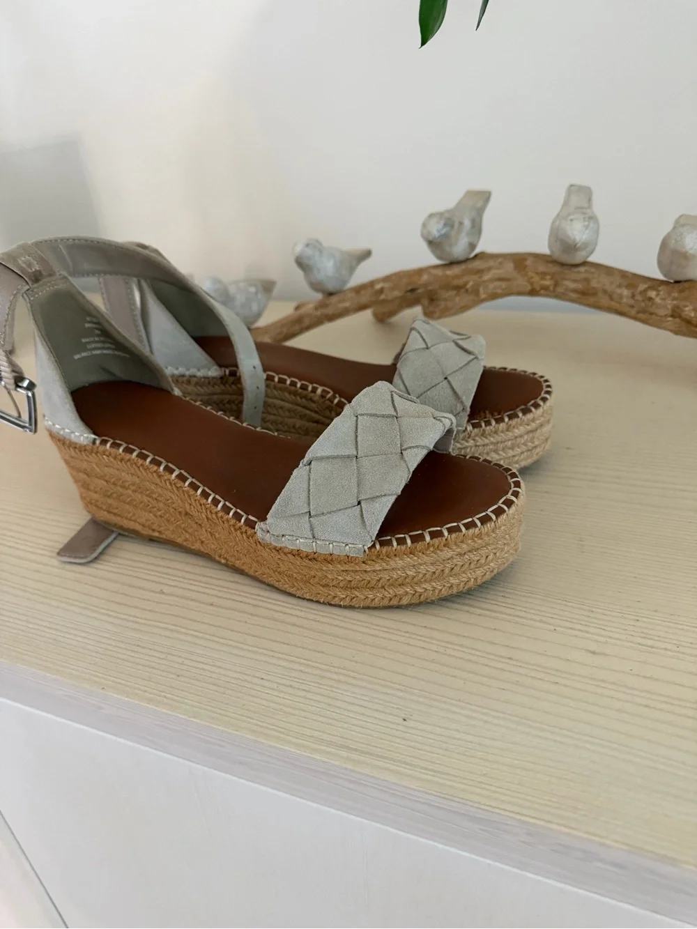 Michael Kors. Woven Espadrille Wedge Sandals in Beige